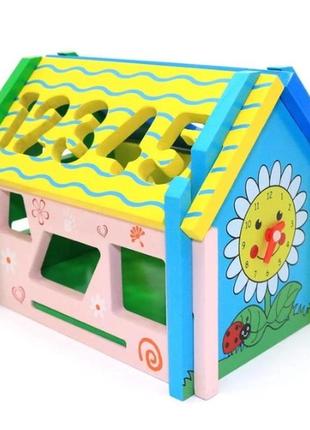 Розвиваючий будиночок fun game, з дерева, цифри, форми, кольори, сортер, еко-іграшка2 фото