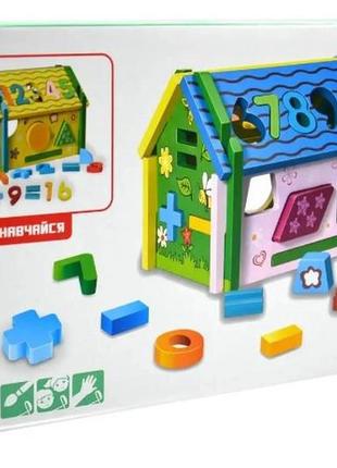 Розвиваючий будиночок fun game, з дерева, цифри, форми, кольори, сортер, еко-іграшка4 фото