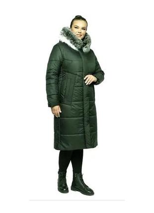 Женское чёрное зимнее пальто с натуральным мехом чернобурки батал с 48 по 58 размер5 фото