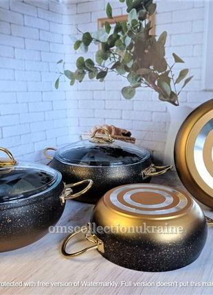 Набір посуду o.m.s. collection (туреччина) з антипригарним покриттям із 7-ми (4/3) предметів 3023 золото4 фото