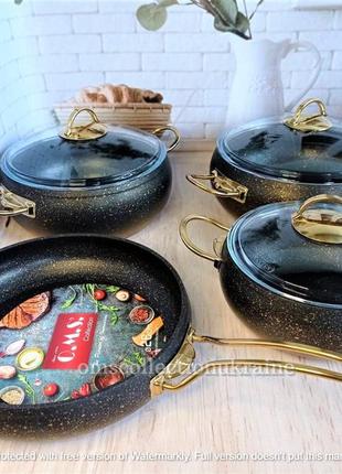 Набір посуду o.m.s. collection (туреччина) з антипригарним покриттям із 7-ми (4/3) предметів 3023 золото5 фото