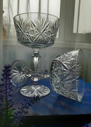 Богемское стекло!🥂 винтаж 🍇чехия бокалы фужеры кубки граненные хрусталь на резной ножке алмазная грань чешское стекло хрусталь