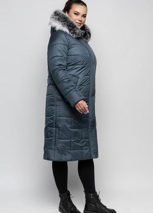Зимнее молодёдное пальто с натуральным мехом песца батал с 48 по 56 размер3 фото