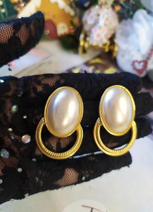 Vintage шикарні крупні сережки пусети з великими перлами4 фото