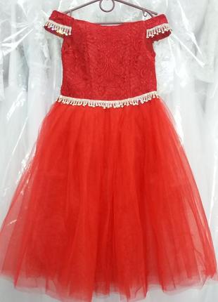 Нарядное красное детское платье "любава" на 5-8 лет