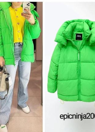 Неймовірний зимовий пуффер пуховик куртка до - 20° зелена zara