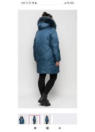 Тёплая женская удлинённая зимняя куртка батал с натуральным мехом малахит с 54 по 70 размер2 фото