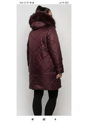 Тёплая женская удлинённая зимняя куртка батал с натуральным мехом малахит с 54 по 70 размер6 фото