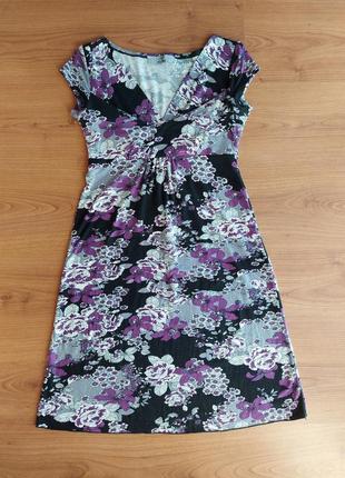 Трикотажна сукня, плаття з красивим декольте в квітковий принт, р. 38-404 фото