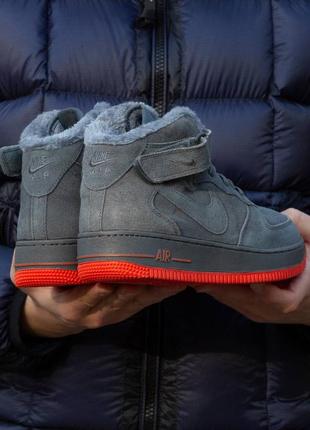 Зимние мужские кроссовки nike air force 1 winter grey red (мех) 40-41-42-43-445 фото