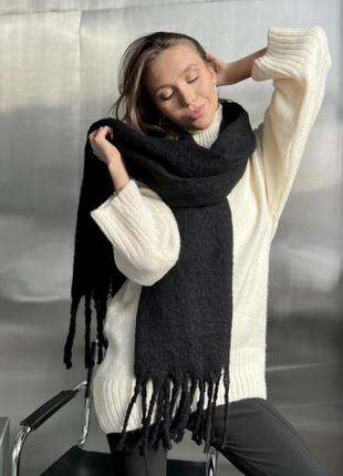 Шарф дреды чёрный теплый зимний шерстяной объемный