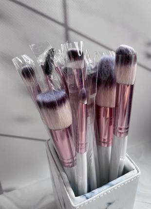 Кисти для макияжа с подставкой bh cosmetics marble white, 13 шт3 фото