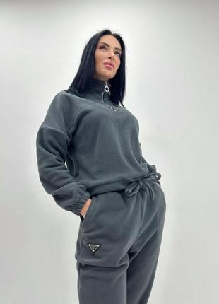 Жіночий теплий флісовий спортивний костюм утеплений зима без капюшона
