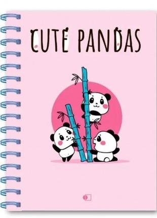 Блокнот а5   80 арк  cute pandas-1 безлін тверда палітурка  пружина  кольор.аркуші тм артпринт