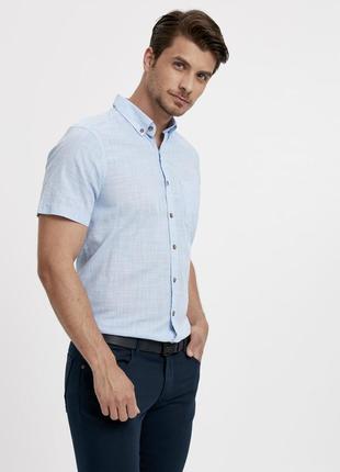 Мужская рубашка lc waikiki с коротким рукавом, в мелкую голубую клетку, с карманом