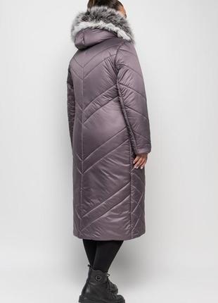 Чорное  длинное женское пальто  с натуральным мехом чернобурки батал с 48 по 66 размер2 фото