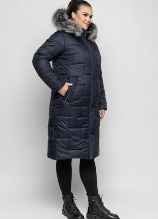 Молодёжное  пальто с натуральным мехом чернобурки батал с 48 по 56 размер4 фото