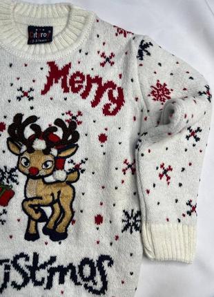 Детский новогодний свитер merry christmas теплый белый 2-5роков
