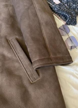 Стильная винтажная дубленка пальто натуральная замша цигейка6 фото