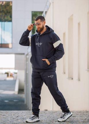 Трендовий чоловічий теплий костюм на флісі зимовий комплект худі і штани