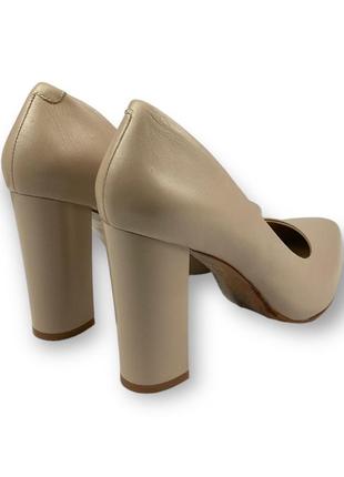 Женские туфли на высоком широком каблуке элегантные бежевые натуральная кожа zh733a-30rk anemone 21745 фото