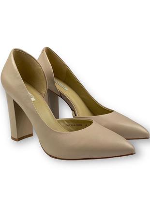 Женские туфли на высоком широком каблуке элегантные бежевые натуральная кожа zh733a-30rk anemone 21743 фото