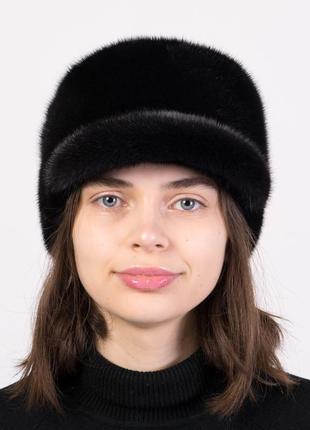 Женская зимняя норковая кепка черного цвета2 фото