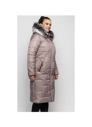 Бежевое молодёжное  пальто с натуральным мехом чернобурки батал с 48 по 56 размер2 фото