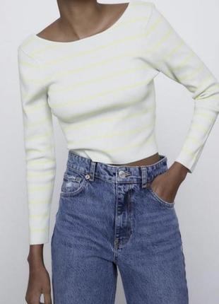 Zara в наличии размер s/xs женский укороченный свитер кофта топ кроп-лонгслів з відкритою спиною zara в рубчик мятный в полоску оригинал база2 фото