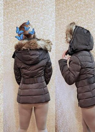 Zara стьобане пальто з натуральним пухом, поясом та капюшоном зі штучного хутра4 фото