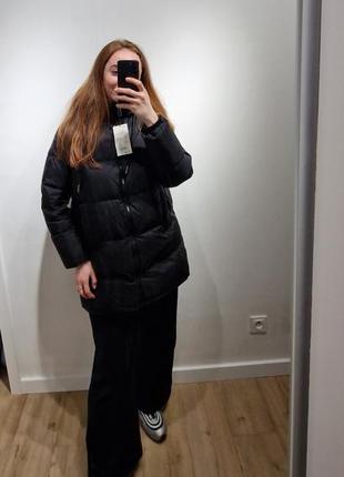 Пуховик zara xs чорний беж