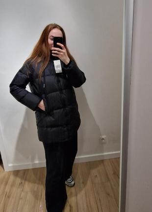 Пуховик zara xs черный беж3 фото