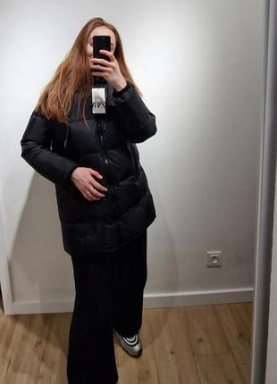 Пуховик zara xs чорний беж2 фото