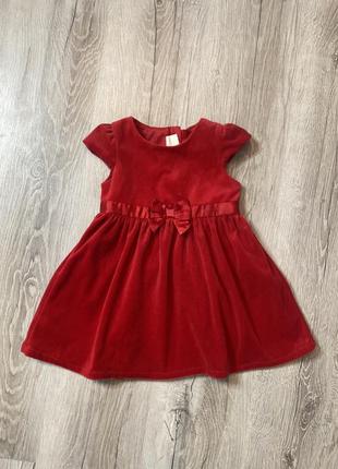 Новогоднее велюровое платье на девочку 1,5-2роки 18-24мис h&m