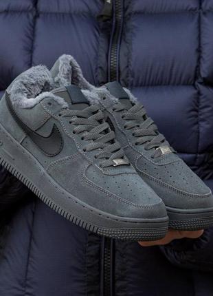 Зимние мужские кроссовки nike air force 1 winter grey black (мех) 41-42-43-44-451 фото