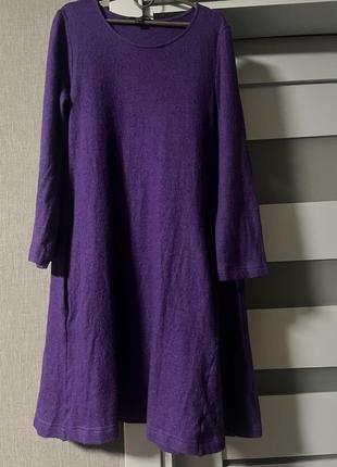 Шерстяное шерстяное фиолетовое платье cos с карманами