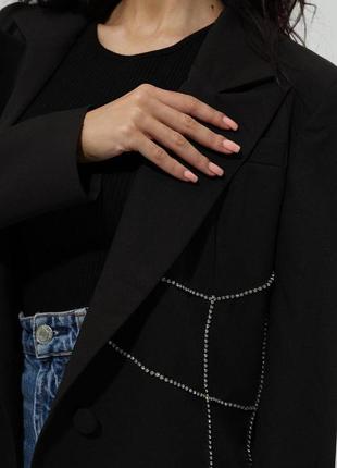 Чорний піджак оздоблений сяючим камінням6 фото