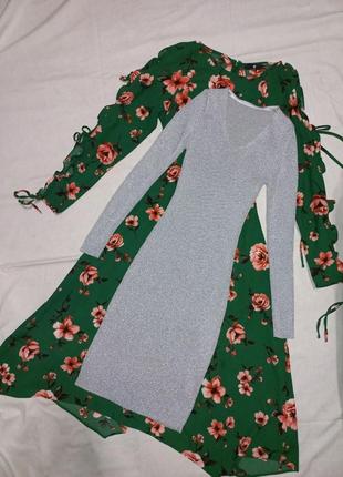 Трикотажное платье мини с люрексом1 фото
