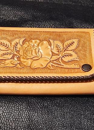Кожаный клатч кошелек  с цветочным дизайном.6 фото