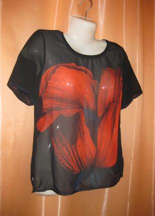Легка чорна шифонова шикарна блуза футболка прозора розмір м zara км1850 супер на море пляж жару3 фото