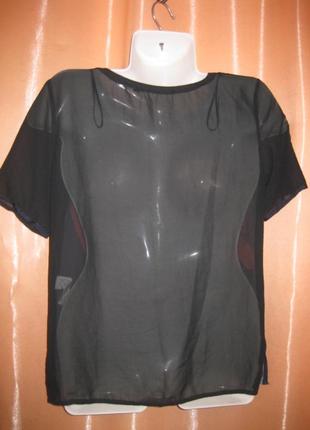 Легка чорна шифонова шикарна блуза футболка прозора розмір м zara км1850 супер на море пляж жару6 фото