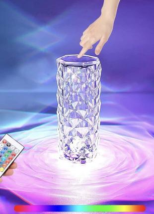 Настольная лампа роза с пультом rgb crystal rose. проекционный светильник-торшер ночник rose diamond table lamp кристалл3 фото
