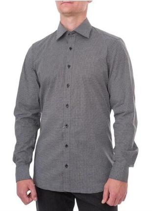 Шикарная серая рубашка в ёлочку olymp №6 six super slim, 💯 оригинал, молниеносная отправка