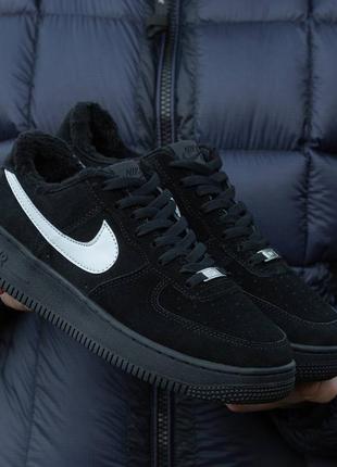 Зимние мужские кроссовки nike air force 1 winter black (мех)