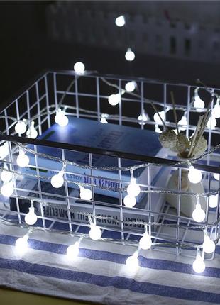 Гирлянда с шариками 6 м 40 led холодный белый цвет, новогодняя ретро гирлянда на usb