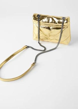 Золотиста сумка стьобана з плечовим ременем zara4 фото