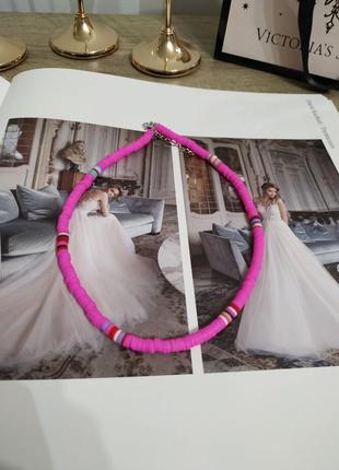 Розовое ожерелье бохо колье разноцветная цепочка на шею6 фото