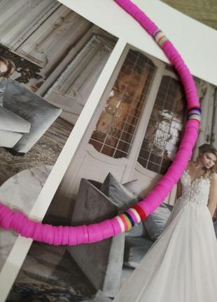 Розовое ожерелье бохо колье разноцветная цепочка на шею9 фото