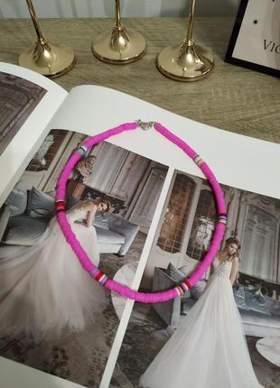 Розовое ожерелье бохо колье разноцветная цепочка на шею5 фото
