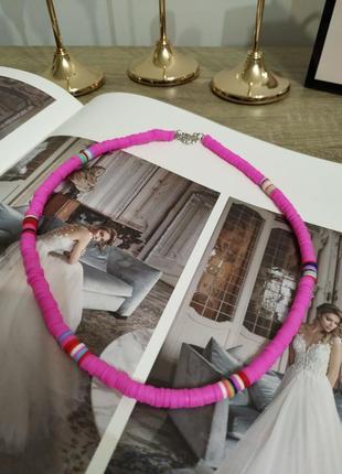 Розовое ожерелье бохо колье разноцветная цепочка на шею